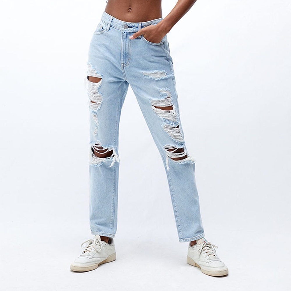 PacSun Light Blue Distressed Ripped Mom Jeans